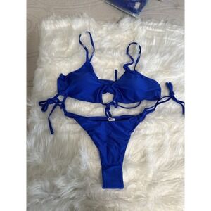 Peddney Women's Blue 2 Piece Swim Suit Bikini Sz Small Tie Side New